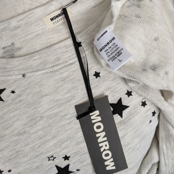 Monrow Pullover Lounge Top Star Print 3/4 Sleeve Round Neck Grey Black L NWT - Picture 14 of 14